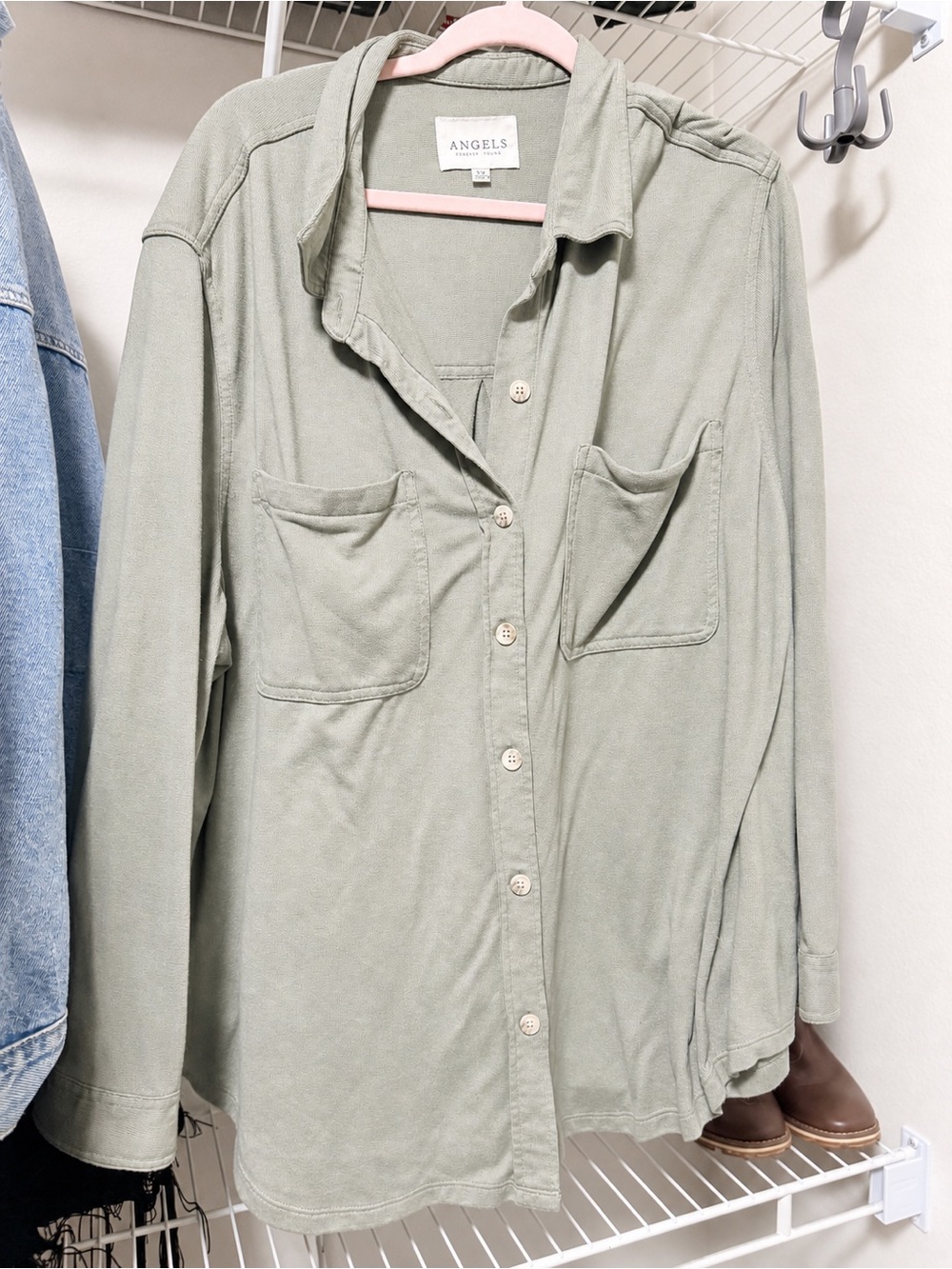 Angels Lightweight Sage Green Button Front Shirt